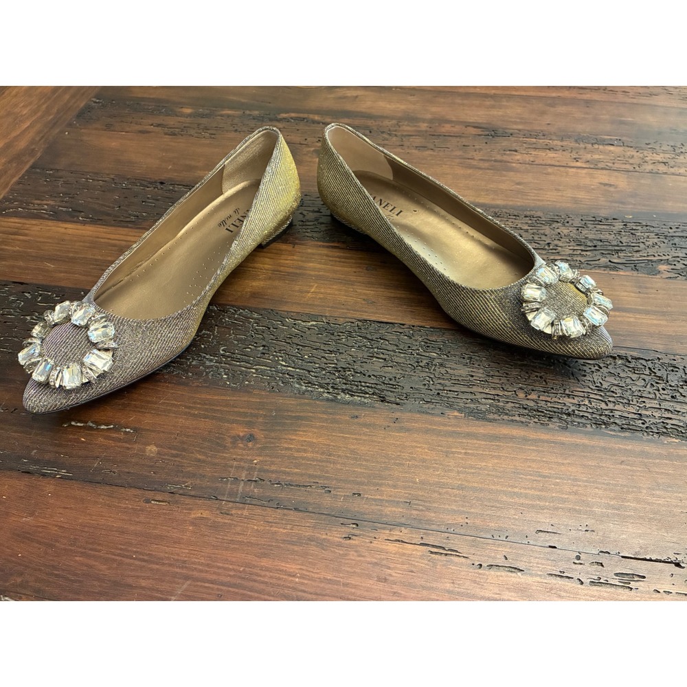 Vaneli "Stevie" Flats Gold Silver Ombré Jewel Embellished Women's Size 6.5 Glam